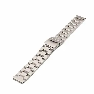Juelong 20mm 22mm 3 Beed Wristband Solid Stainless Steel Watch Band Metal Strap With Double Snap Buckles