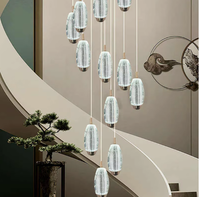 Suspension d'escalier moderne en aluminium clair et rond Lustre en cristal E26 avec installation suspendue