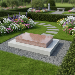 Lápida de Granito Rojo Plano, Estilo Americano Tradicional, Marcador de Cementerio para Exteriores, Piedra Natural - Product Image 1