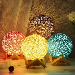 Rattan Ball Moon <strong>Light</strong> 5.9 Inch Led <strong>Globe</strong> Rattan Ball <strong>Lights</strong> Lamp <strong>With</strong> Wood Base LED Rattan Ball <strong>Table</strong> Lamp for Adults Kids - Product Image 1