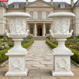 YOUFINE Urne de jardin en granit naturel sculptée à la main, paire de jardinières classiques cannelées sur piédestal pour entrée d'hôtel - Product Image 5