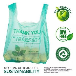 Sacs de courses en T-shirt biodégradables et compostables en PLA personnalisés en gros pour supermarchés et magasins - Product Image 2
