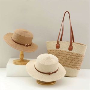 Wholesale <b>Flat</b> Top Straw <b>Hat</b> Fashion Women Large Capacity Tote Bag Seaside Vacation Tote Beach Shoulder Bag and Straw <b>Hats</b> Set - Product Image 4