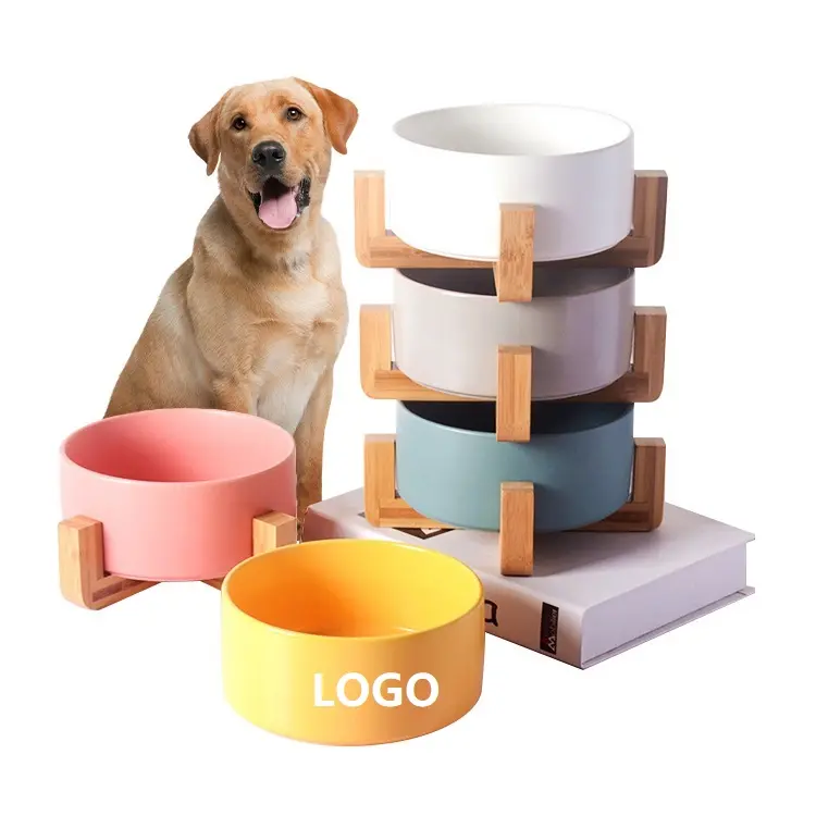 Manufacture Direct Sale OEM Ceramic Pink White Dog Bowl Custom Pet Food Water Feeder Bowl With Stand For Dogs Cats