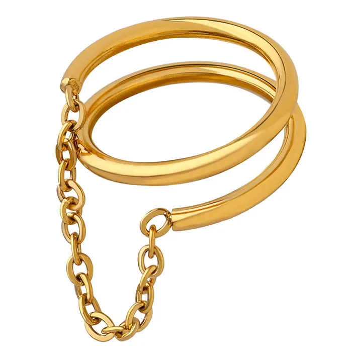 Simple Stainless Steel 18K Gold Double Layers Chain Finger Rings Titanium Steel PVD Personalized Circle Chain Ring