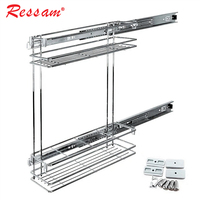 Ressam Paniers de rangement à 2 couches à montage latéral, à fermeture douce et extractible Panier d'extraction d'assaisonnement en fil de cuisine multi-usages