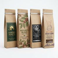 Sac à café en aluminium à fond plat avec fermeture à bande métallique, personnalisé, écologique, certifié, recyclable, durable