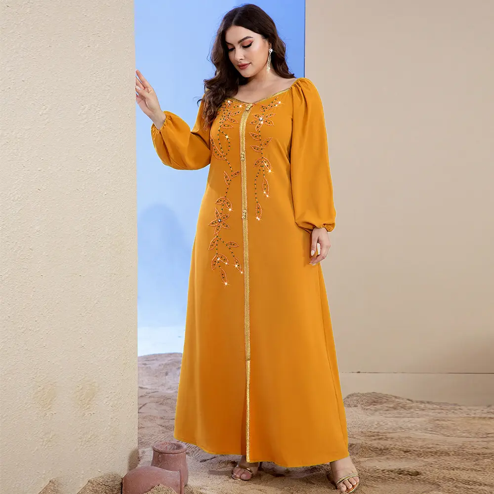 Middle East Muslim luxury embroidery solid color sweet robe daffah abaya thobe ramadan elegant long dress women Islamic clothing