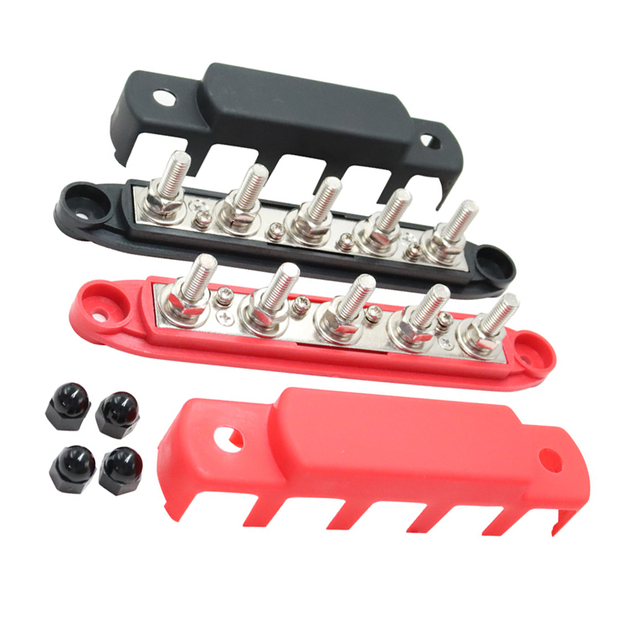 300A 4 Stud M8 Post Automatic Marine Electric Battery Power Distribution Terminal Block Bus Bar with Cover Copper Automotive