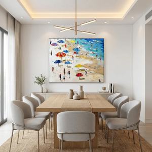 Peinture à l'huile sur toile personnalisée, impressionniste, colorée, sur le thème de la plage, peinte à la main, pour la décoration intérieure de la maison, arts décoratifs - Product Image 3