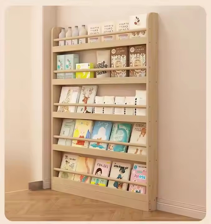 Книжная полка из массива дерева, Детская зона для чтения, книжная полка, входная полка, напольная многослойная настенная полка