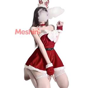 Robe tutu sexy sans bretelles de Père Noël avec collier ras du cou et gants, en polyester, idéale pour les séances photo de Noël et - Product Image 5