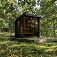 Sauna a cubo moderna da esterno con vetro panoramico, sauna a infrarossi lontani, in legno massello, per giardino, cortile, villa e casa.