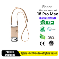 Dompet Kulit Crossbody Langsung dari Pabrik dengan Tali dan Tempat Kartu, Anti Benturan untuk iPhone 15 17 18 Pro Max