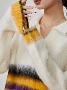 Custom High Quality Mohair Knit Sweater <strong>Polo</strong> <strong>Neck</strong> Casual Jacquard Pullover Long Sleeve Loose Fuzzy <strong>Jumper</strong> <strong>Women's</strong> Clothing - Product Image 2