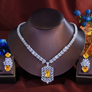 White Gold Color Blue Shiny Cubic Zircon Stone <strong>Indian</strong> Women Luxury Wedding Necklace and Earrings <strong>Costume</strong> <strong>Jewelry</strong> Set for Brides - Product Image 2