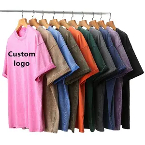 Camiseta 100% algodão para mulheres, camiseta casual vintage de grandes dimensões com estampa de logotipo, de alta qualidade, lavagem ácida e personalizada