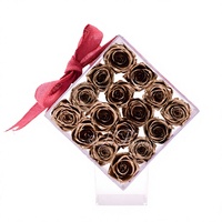 Boîte à roses éternelles décorative en acrylique cristal carré, rose séchée, lumière solaire, fleurs préservées faites à la main, OEM