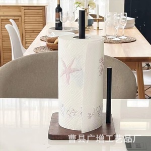 Porte-serviettes en papier de bureau en bois massif, brun, carré, moderne, sur pied, pour cuisine - Product Image 3