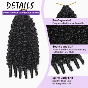 Extensions <span class=keywords><strong>de</strong></span> <span class=keywords><strong>cheveux</strong></span> humains vierges en gros, tressées au crochet, sans nœuds, pré-séparées, bouclées, invisibles, couleur personnalisable, finition douce et brillante - Product Image 3