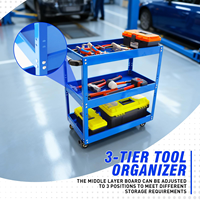 Chariot d'atelier mécanique avec roues, boîte à outils, établi de garage, étagères, accessoires, outils pour véhicules