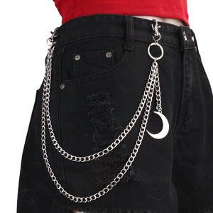 Cadena de cintura de doble capa con colgante de luna estilo Hip Hop Punk Metal, unisex, de aleación de zinc, para uso diario. - Product Image 3