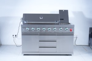 Grill a Gas Commerciale a 6 Bruciatori con Bruciatore Laterale, Certificato CE, Indipendente con Bruciatore Posteriore a Infrarossi per Barbecue da Esterno in Villa - Product Image 3