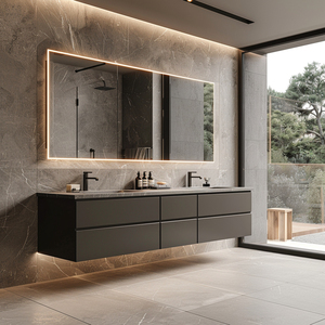 Modern Double <b>Bathroom</b> Vanities Sets Furniture <b>Wooden</b> Luxury Home Hotel Vanity Cabinet With LED <b>Mirror</b> V005 Modern Design - Product Image 2