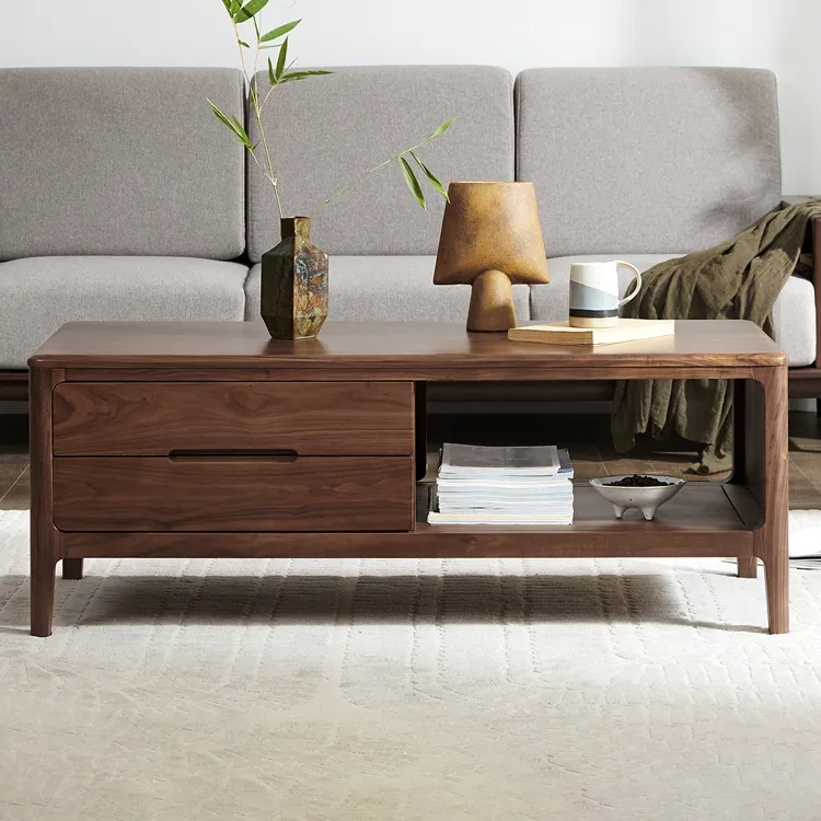 B5077 Nordic style solid American black walnut wood living room furniture light luxury coffee tables