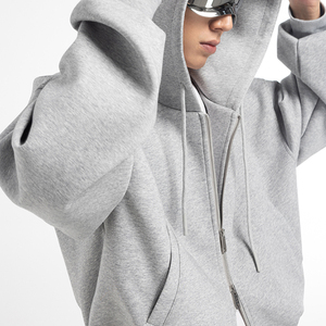 Sweat à capuche pour homme avec double fermeture éclair, logo personnalisé, coupe oversize, fermeture éclair intégrale, sweat à capuche court avec poches - Product Image 3