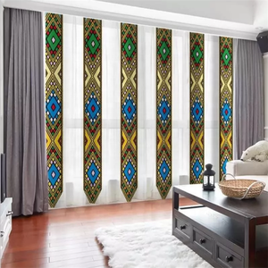 Rideaux de fenêtre au design traditionnel éthiopien Rideau occultant Saba et Telet Rideau de chambre de luxe imprimé en 3D - Product Image 5