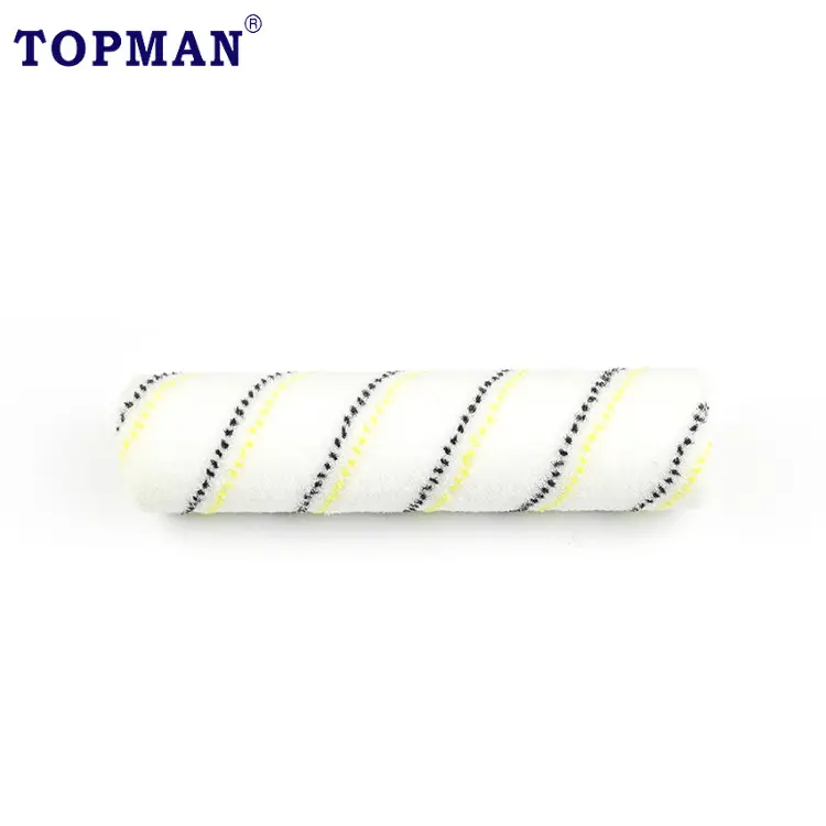 TOPMAN 9 pouces blanc avec couverture de rouleau de peinture à poils courts en nylon à rayures bleues jaunes