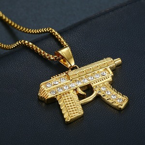 <b>Titanium</b> Steel Gold Plated Submachine Gun Pendant Necklace Men's Hip Hop Jewelry Party Fashion Accessory - Product Image 3