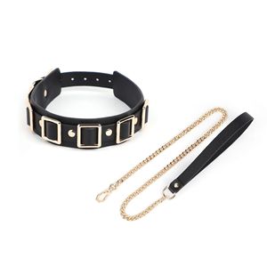 Leather <b>Collar</b> With Chain Adjustable For SM <b>Bondage</b> Adult Use Black Small Size - Product Image 3