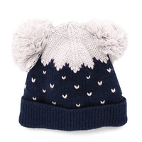 Bonnet d'hiver unisexe en acrylique tricoté polaire pour enfants, avec pompon, bicolore, à rayures, motif fruit, logo personnalisé, broderie 3D, lettres, pour tout-petits