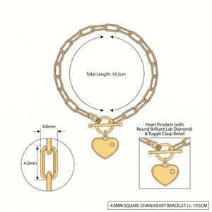 Pulsera Radiante de Oro Sólido 9K/14K/18K con Motivo de Corazón y Eslabones Tipo Clip, Cadena Sofisticada con Diamante de Laboratorio, Ideal para Regalo - Product Image 2