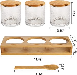 Organisateurs de cuisine Bocaux en verre transparent Boîtes à condiments Conteneurs de stockage de sel et de sucre Ensemble en bambou de 3 supports de boîtes d'assaisonnement - Product Image 6