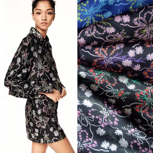 Tela de poliéster 170gsm 100%, 10 colores, flores de tacto suave, brocado, fiesta de oficina, <span class=keywords><strong>Material</strong></span> de vestido largo - Product Image 1