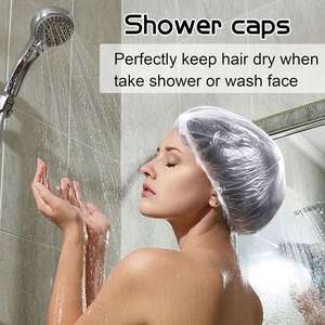 Bonnet de protection jetable transparent en PE pour salon de coiffure, imperméable, personnalisé, pour traitement à sec et douche, vente en gros - Product Image 3