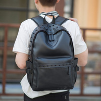 Sac à dos en PU noir style punk, compartiment intérieur multi-couches, sac à dos pour ordinateur portable pour hommes, voyage court, streetwear