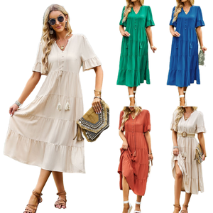 เดรสแฟชั่นพิมพ์ลายสำหรับผู้หญิง PRETTY STEPS ผ้าทอระบายอากาศได้ดี สไตล์วินเทจธรรมชาติ สำหรับฤดูใบไม้ผลิ/ฤดูร้อน ทรงพลิ้วสวย - Product Image 1