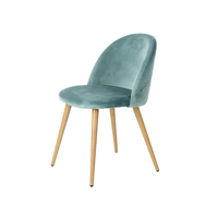 Cuisine moderne romantique salon chaises de salle à manger rembourrées siège coussin en velours bleu clair avec pieds en métal finition bois