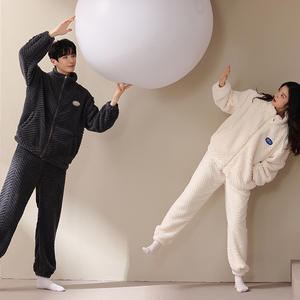 Pijamas para Parejas, Forradas de Felpa, Gruesas, de Felpa de Coral, Ropa de Casa, Primavera y Otoño para Mujer, Traje de Abrigo para Hombre Adolescente - Product Image 3