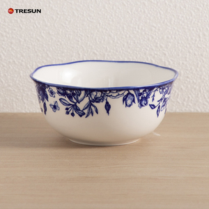 Prix de gros Tresun, fabrication sur mesure OEM, impression par tampographie, ensemble de 16 assiettes en céramique à motif floral bleu et oiseaux, vaisselle. - Product Image 2