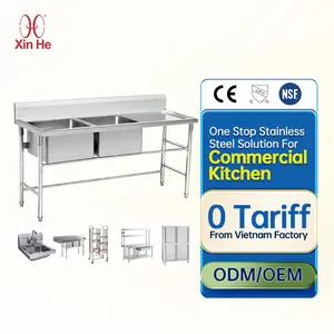 Easy To Assemble Laboratory Kitchen Chef 304 316 Stainless Steel Work Table With Double Sink
