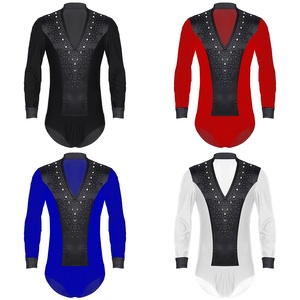 Body en satin à manches longues pour hommes pour la danse latine Performance sur scène patinage artistique sur glace danse de salon Tango <span class=keywords><strong>Samba</strong></span> Cha Cha - Product Image 1