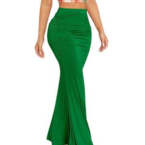 Jupe longue sirène plissée moulante sexy pour femme, nouvelle collection été, tissus de luxe légers, personnalisable OEM, vente en gros - Product Image 2