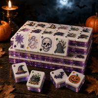 Nouvelles tuiles de mahjong en acrylique sur le thème d'Halloween, avec paillettes violettes, fantômes, citrouilles, crânes, mahjong créatif pour jeu de table de fête