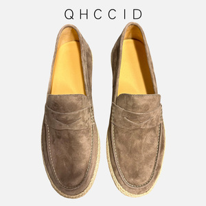 Mocasines de Cuero Genuino, Sin Cordones, Tacón Bajo, Transpirables, con Suela Tejida, Zapatos Casuales para Hombre, Color Sólido Verde Oliva, Marrón Oscuro, Gris - Product Image 3