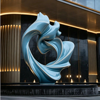 Sculpture moderne en acier inoxydable bleu en forme de vague, 360 cm |   Art extérieur de qualité supérieure de type marin pour piscine d'hôtel de luxe et aménagement paysager
